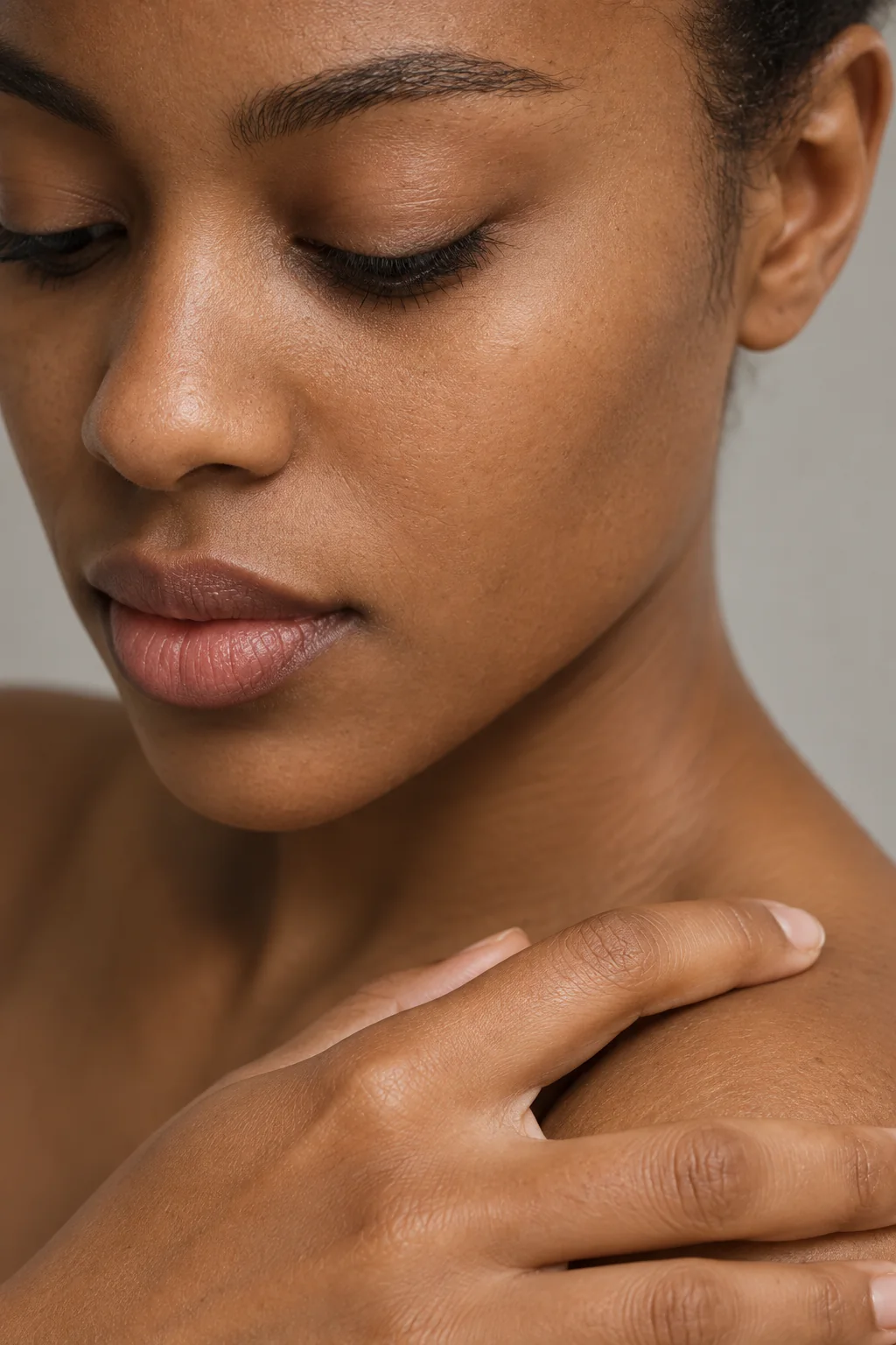 Natural close-up portrait of a woman with melanin-rich skin